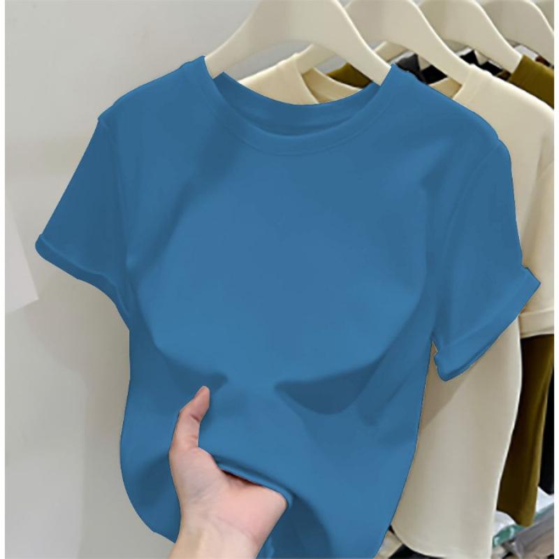 Selection quality pure cotton basic front shoulder round neck short-sleeved T-shirt women's summer design sense white slim and thin