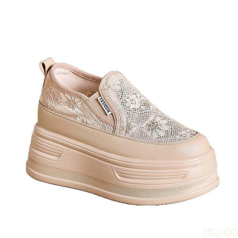 Кружевные Цветочные Женские Спортивные Кроссовки на Толстой Подошве с Сетчатой Поверхностью Летний Стиль Дышащие Повседневные Обувь для Увеличения Роста