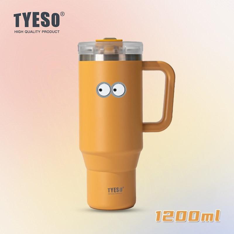 1200 мл Tyeso Вакуумная бутылка с ручкой из нержавеющей стали, автомобильная кружка, термокружка с соломинкой для горячей и холодной воды, дорожный стакан-термос с наклейкой-глазом