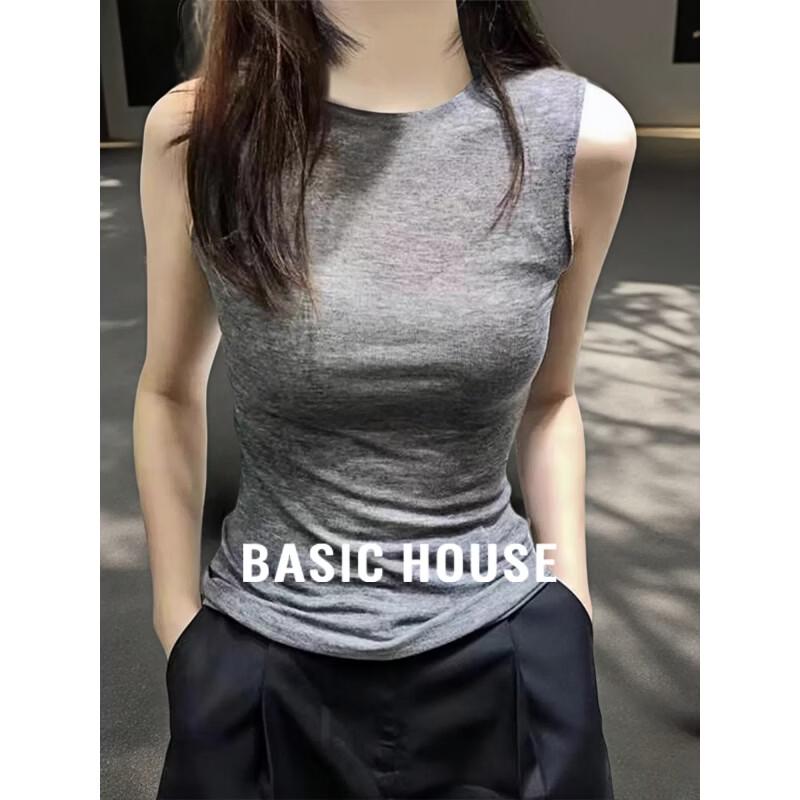 Базовый женский облегающий жилет Basic House с круглым вырезом и рубчиком, без рукавов