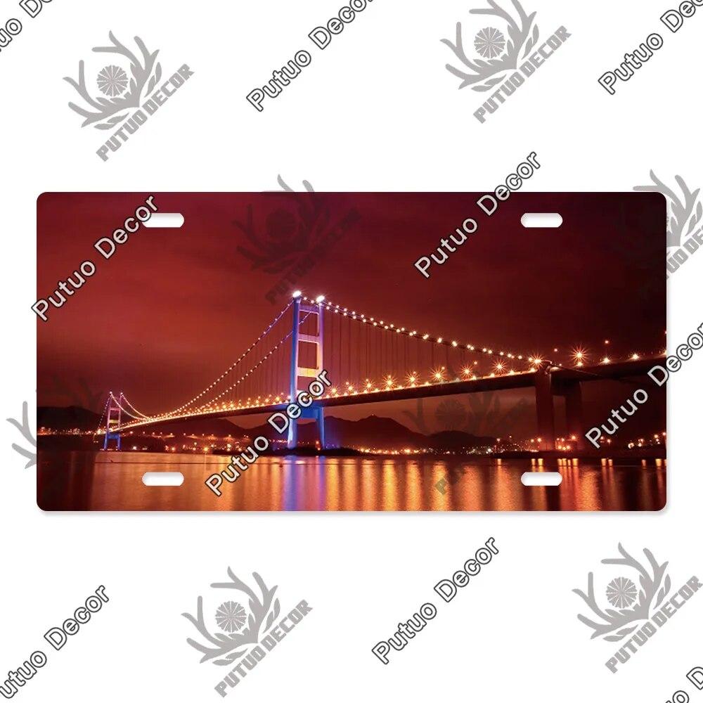 Putuo Decor Bridge Licenses Plate Metal Sign Plaque Metal Vintage Decoration for Living Room Door Beach House Home Wall Decor