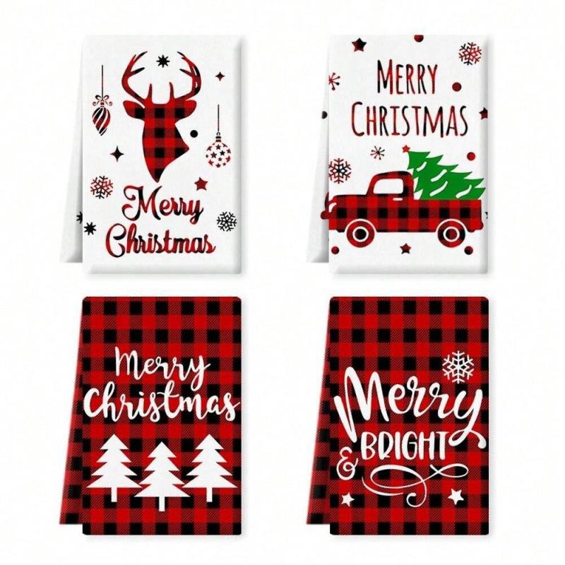 Christmas Printed Microfiber Dish Cloths, Creative Kitchen Table Cleaning Towels Christmas Home Decor