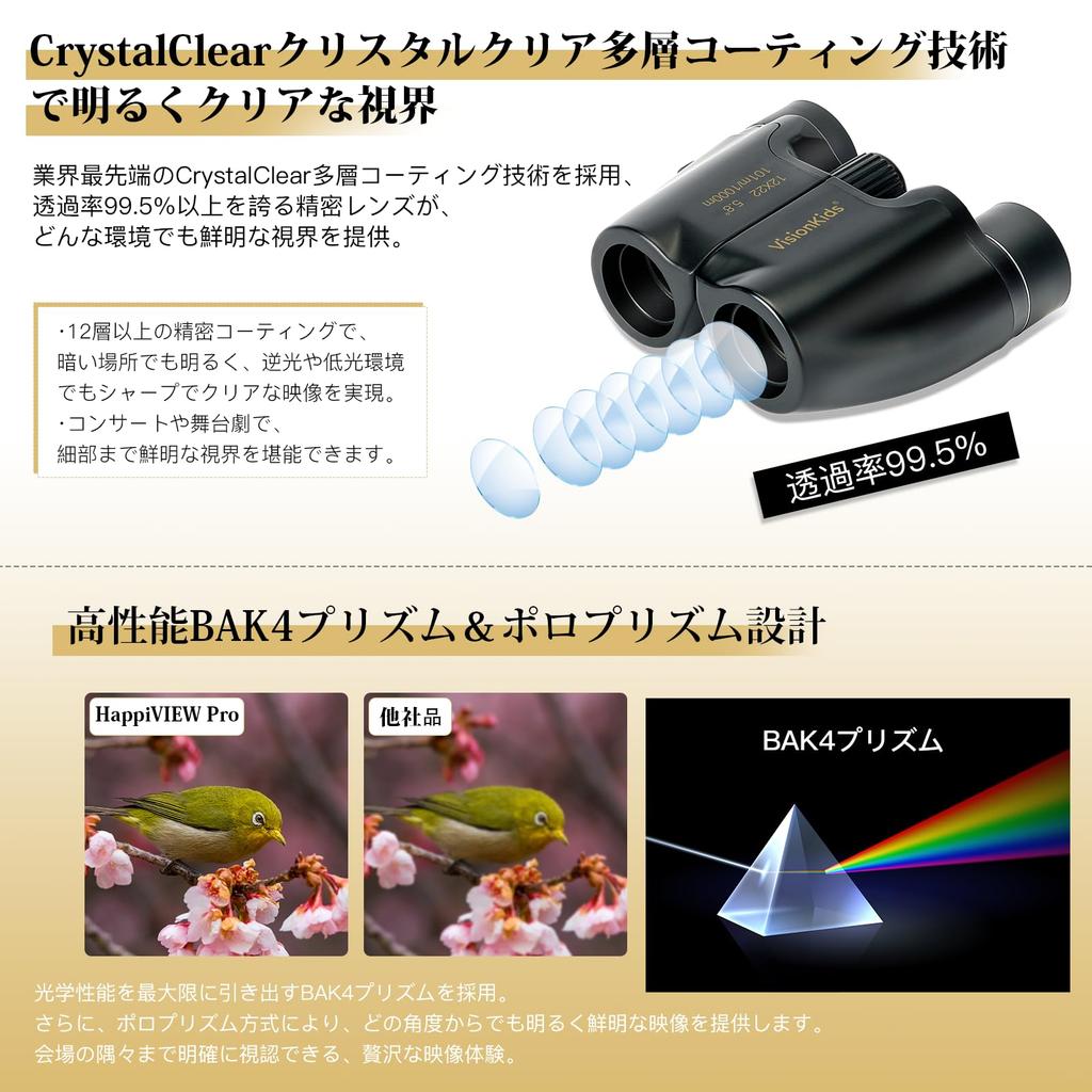 VisionKids Binoculars Ultra 134g for Concerts and Live Suitable for Sports and Wild Bird High Performance BAK4 Prism Crystal Clear Compatible with