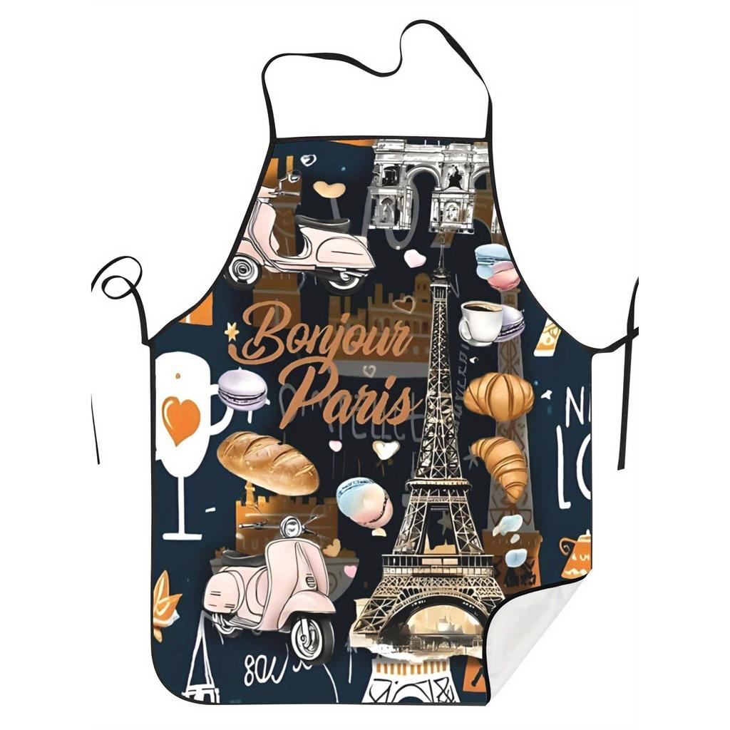 French-Themed Eiffel Tower Apron Suitable for French Teachers &Bonjour Design - Vintage Parisian Apron with Eiffel Tower Print,