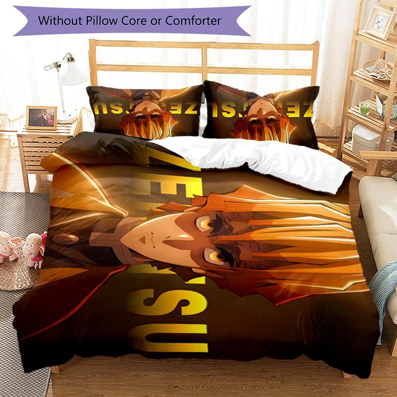 3pcs Agatsuma Zenitsu (6) Design Cover Set - HD Printed Bedding with 1 Cover and 2 Pillowcases - Perfect for Home and Dorm Decor