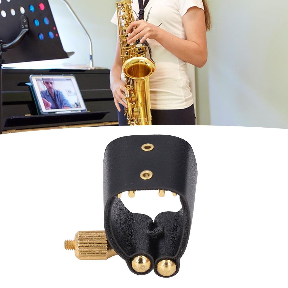 Leather And Metal Sax Mouthpiece Ligature Black Color Alto Sax Ligature For Alto Saxophone