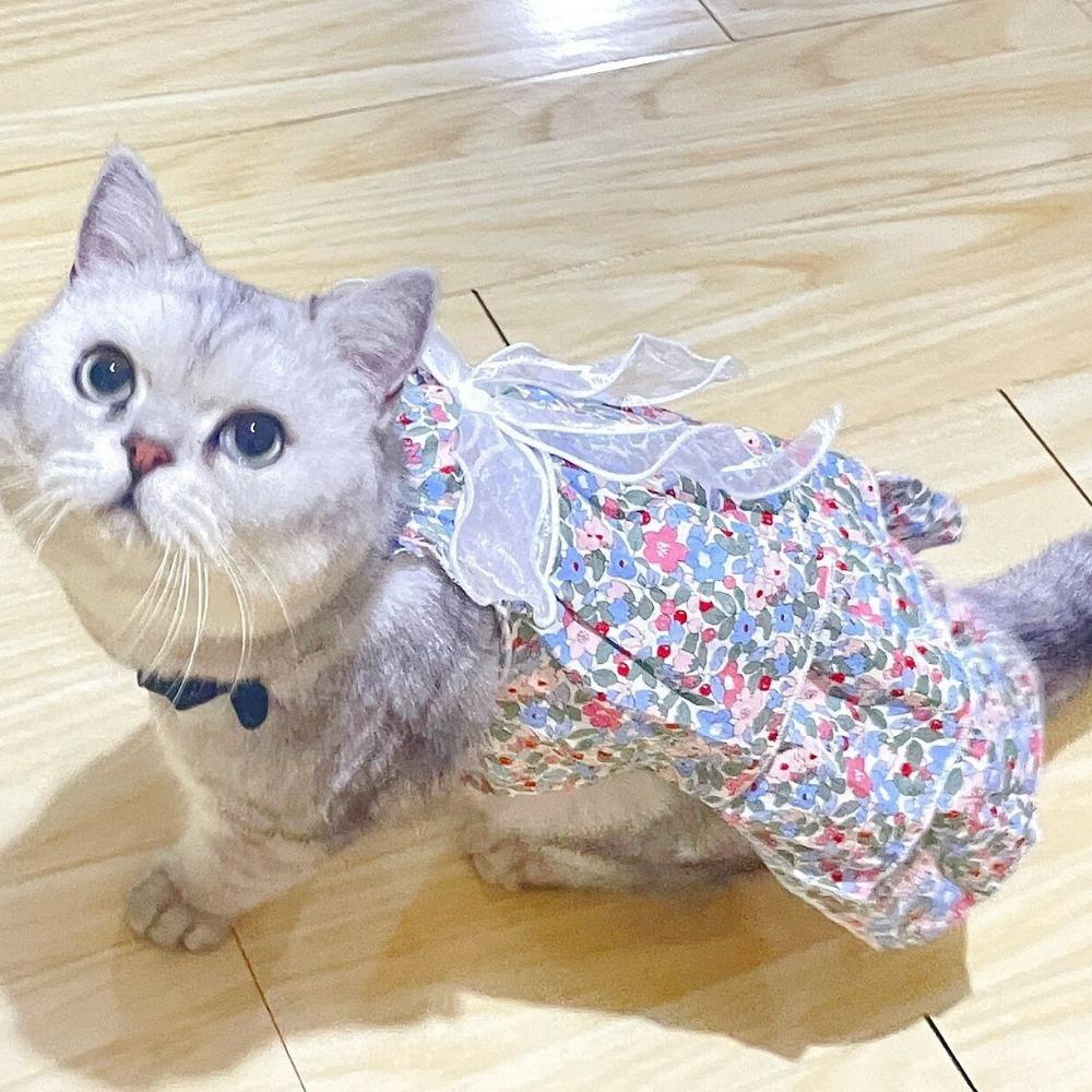 Дышащая одежда для кошек и собак на весну и лето, хлопковое платье-сарафан с цветочным принтом, удобное сетчатое платье, официальное платье