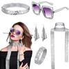 5 Pcs/Set Women Jewelry Set Sequin Rhinestone Decor Vintage 60s 70s Disco Party Favors Cosplay Earrings Sunglasses Bracelet Headband Scarf Set
