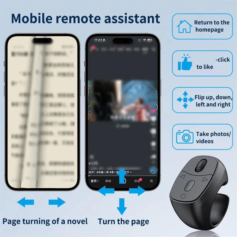 Remote Control For Iphone Ipad Wireless Bluetooth Page Turning Ring Roller E-Books Fingertip Remote Control Ring
