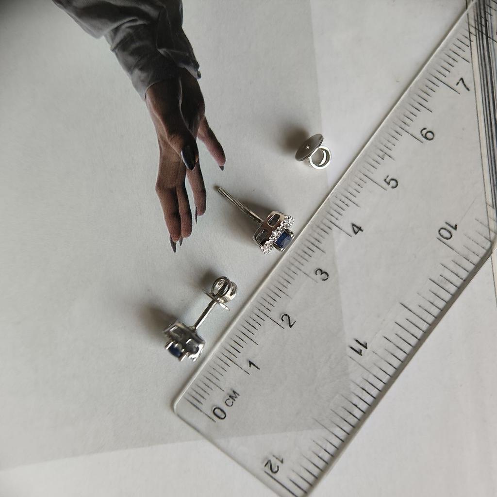 Silver Earrings with Natural Sapphire 0.985ct, Cubic Zirconias (2181040)