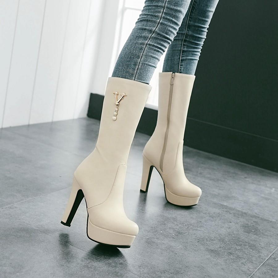 Женские короткие сапоги на высоком каблуке, новые осенне-зимние непромокаемые однотонные короткие ботинки на платформе и толстом каблуке