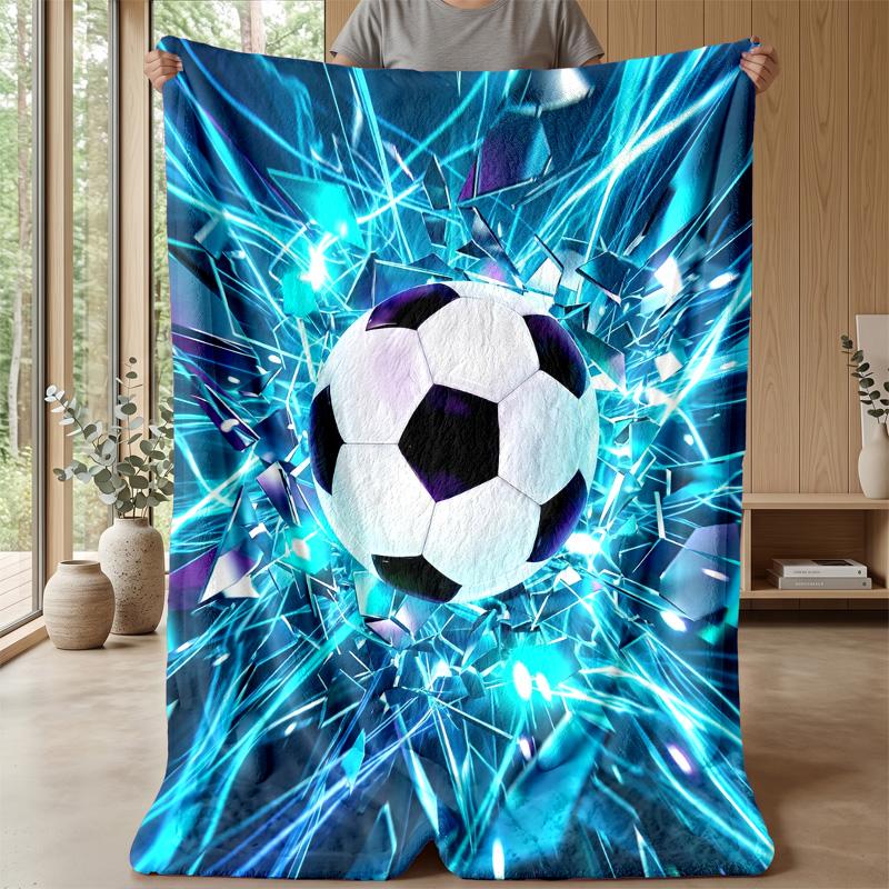 Soccer Ball Breaks Through Pattern Theme blanket Lightweight Warm Flannel Blanket Decorative Throw Blanket for Home Decoration