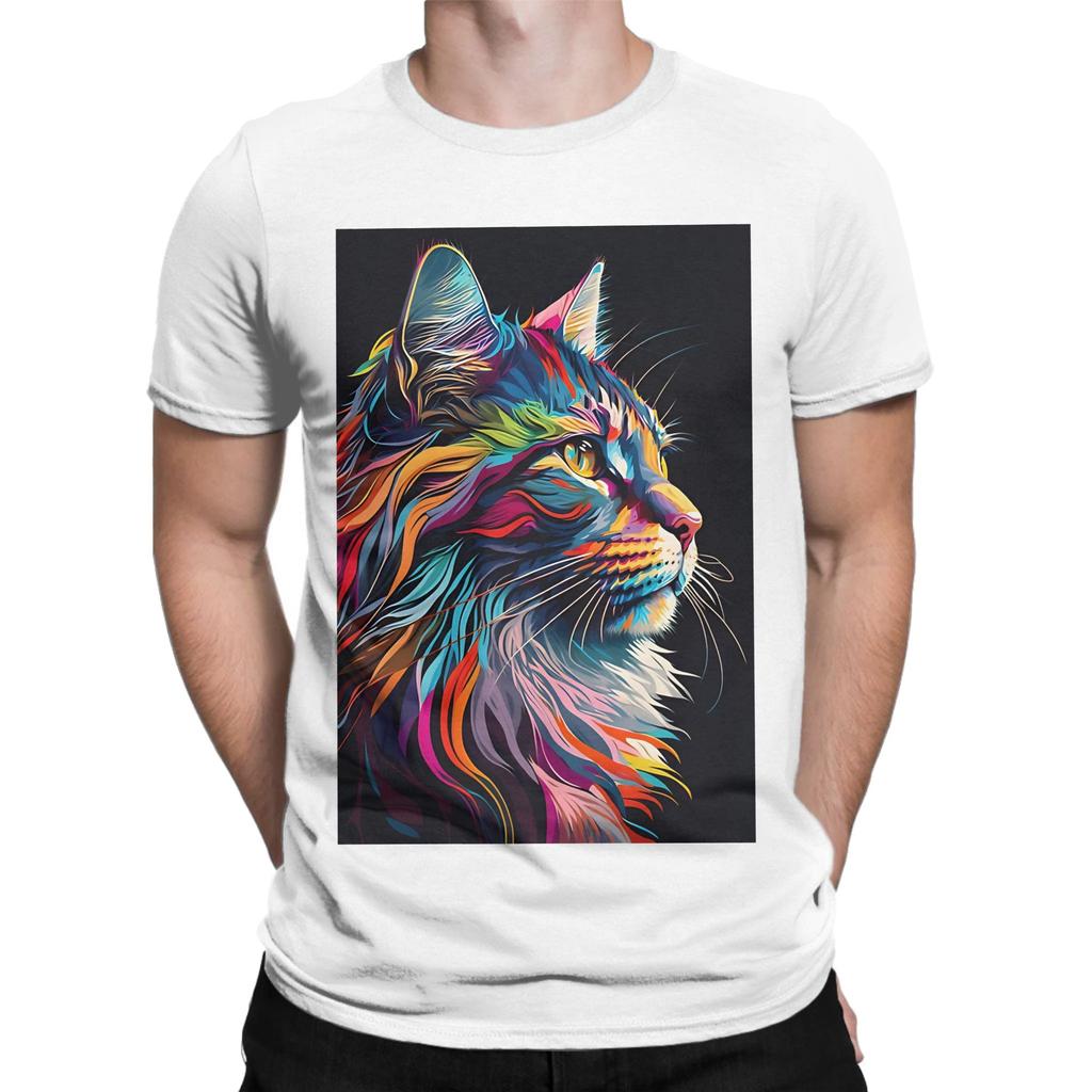 Splash Maine coon Colorful Art Novelty 100 Cotton TShirt maine coon Tops Tees For Unisex