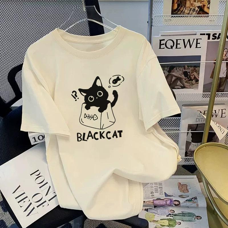 Футболка из чистого хлопка белого цвета с короткими рукавами для женщин на лето, новый большой размер, свободный дизайн, тонкий топ с короткими рукавами и принтом