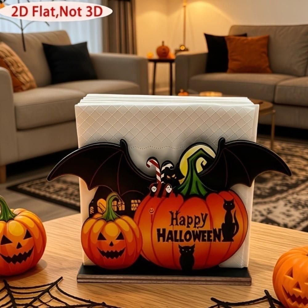 Multi-Color Wooden Napkin Holder Wood 2D Flat Tissue Holder Tabletop Decoration Halloween Party
