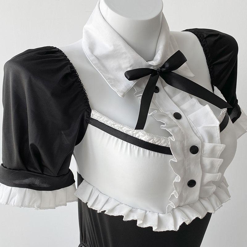 Милая чистая девушка японская горничная косплей костюмы Лолита мягкий плюшевый сексуальный белье кофе бар аниме официантка боди служанка униформа