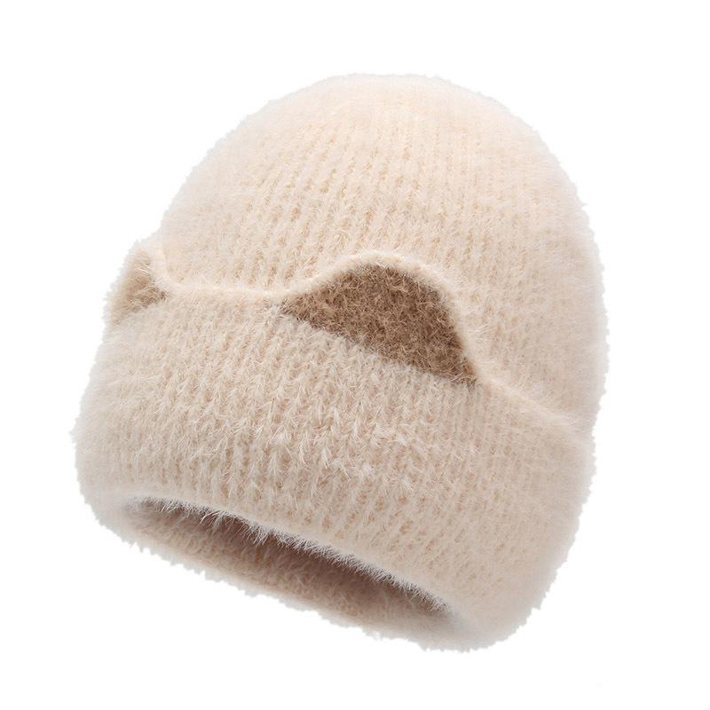 Утолщенная вязаная шапка на осень и зиму, теплая шерстяная шапка, утолщенная флисом, шапка-пуловер с кошачьими ушками, защита ушей, защита лица, шапка для маленькой девочки