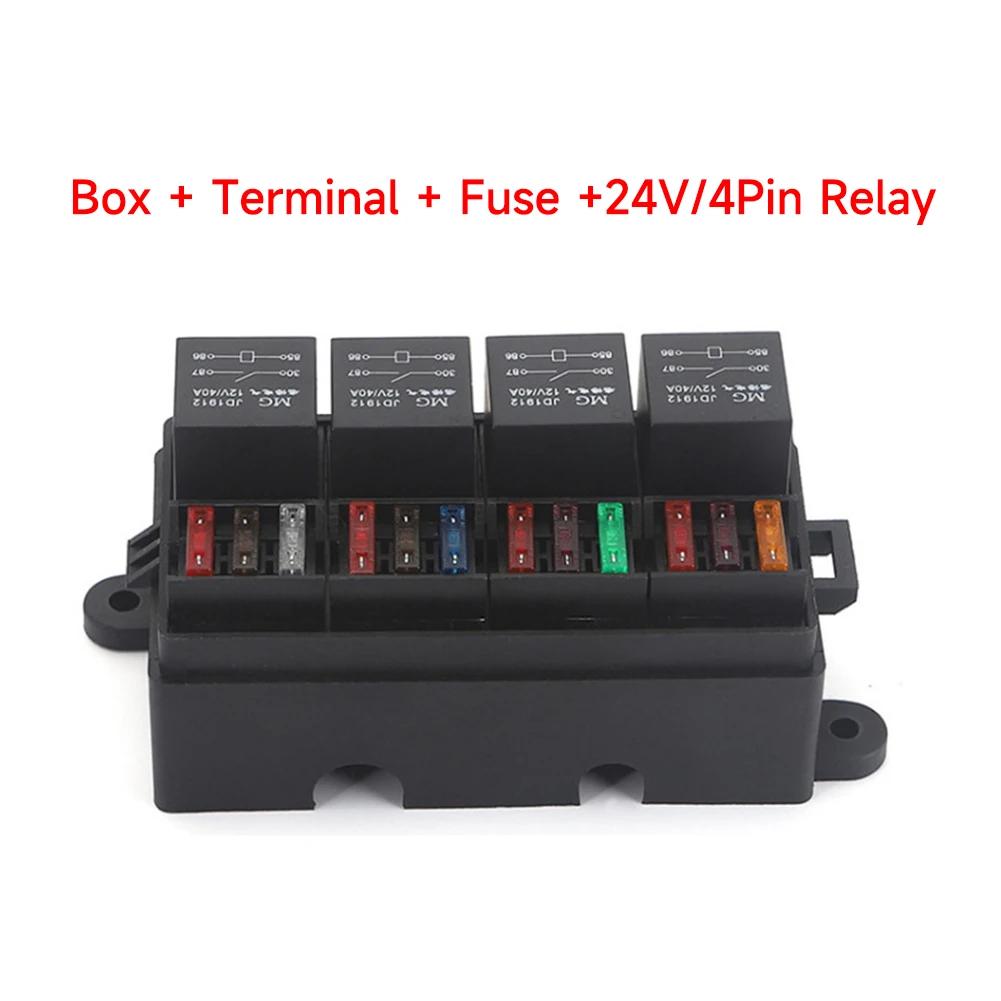 4 Relay Slots Car Fuse Relay Box 12V Pre-Wired Circuit Protection Car Fuse Holder 4 Relay Blocks Fuse for Car Truck RV Boat