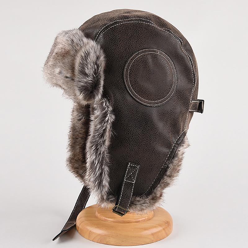 1Pc Men Women'S Pilot Aviator Bomber Trapper Hat Faux Fur Leather Snow Cap With Ear Flaps Pilot Winter Bomber Hat Ushanka Hat