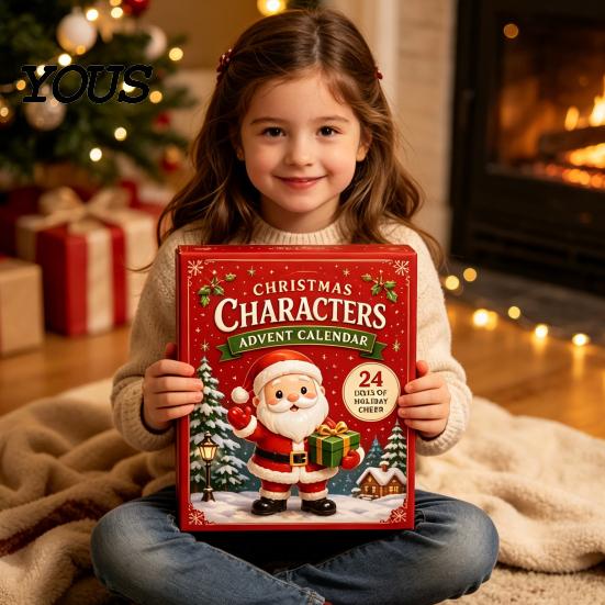 Gift Box for Children 2026 Christmas Characters Advent Calendar, 24-Day Countdown Food Theme Ornament Set, Holiday Fun Accessories 2D Acrylic Hanging