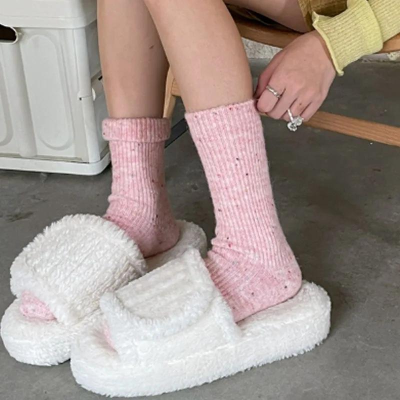 1/3/5 пар утолщенных однотонных женских носков, осенне-зимние шерстяные носки, милые носки со средним ворсом для девочек, кашемировые носки в горошек