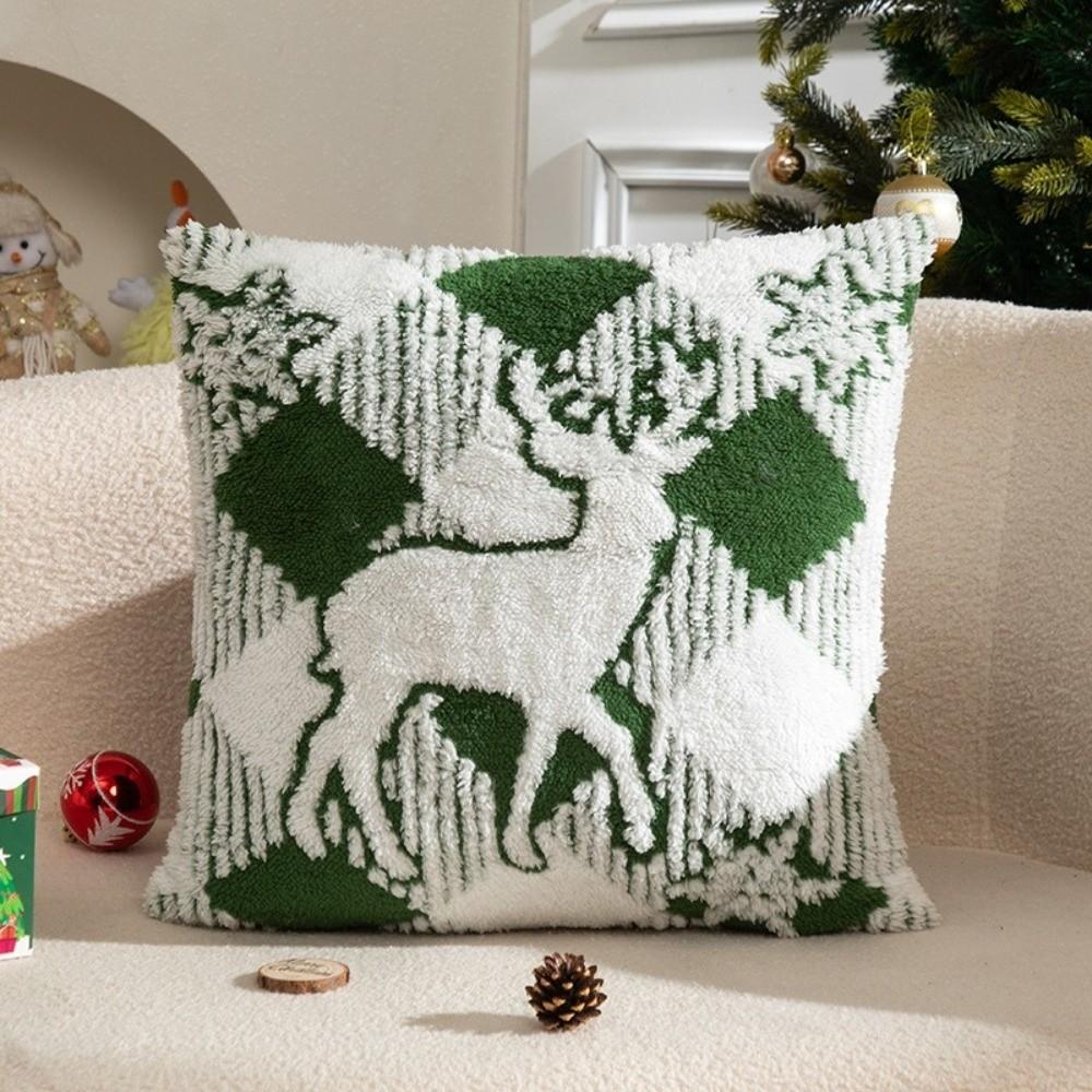 Elk Plush Christmas Pillow Cover Cozy Versatile Throw Pillow Cover Soft Durable Decorative Pillowcase Holiday