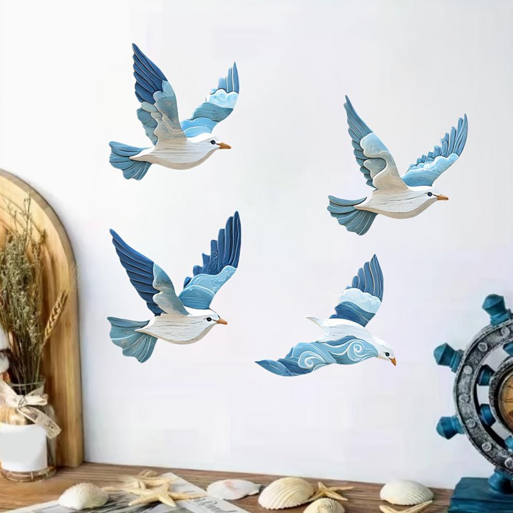 4Pcs/Set Wooden Blue Pigeon Wall Decoration Farmhouse Rustic Bird Wall Art Home Wall Hanging Ornament
