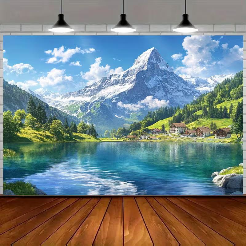 2D Фотофон с изображением европейского сельского пейзажа