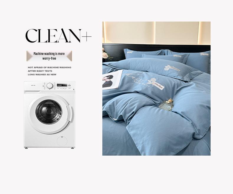 Роскошный четырехкомпонентный комплект постельного белья из чистого хлопкового фланеля: Однотонное вышитое постельное белье и пододеяльник в подарок.