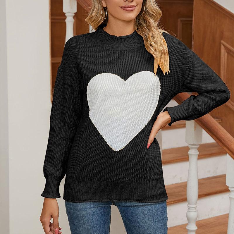 Europe, America Autumn And Winter New Loose Love Embroidered Round Neck Pullover Long Sleeve Sweater Knitted Sweater