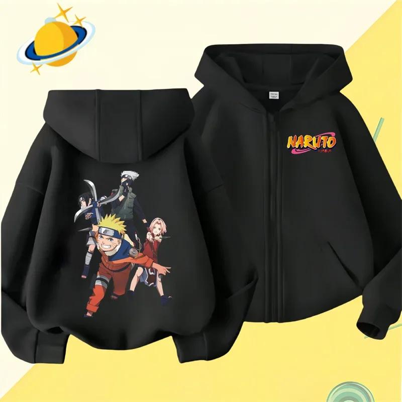 2025 MINISO Anime Naruto Kids Zipper Hoodie Cartoon Print Autumn/Winter Long-sleeved Hooded Sweatshirt Casual Top for Boys and Girls