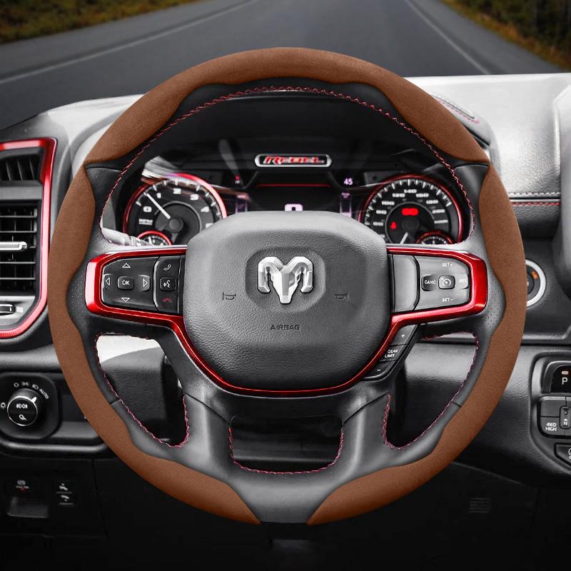 bpzsw1 Suitable for Ram Anti-Slip Buckle Segmented Suede Steering Wheel Cover for Models Such as Pickup Promaster Rampage 1500 2500 3500 4000 4500