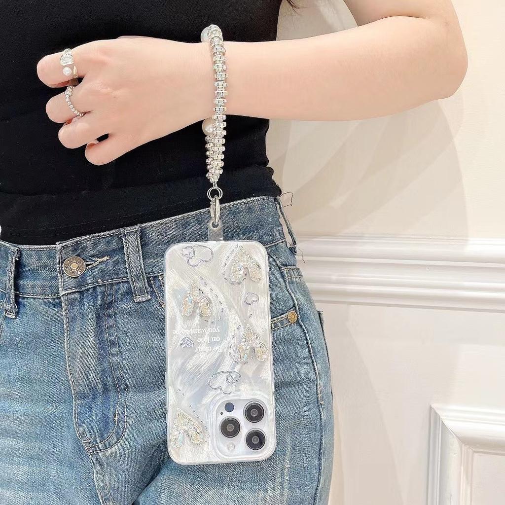 Feather Silver Suitable for Apple 16PROMAX Folded Love Mobile Phone Case IphoneXR 13 Bracelet Hard Protection Case