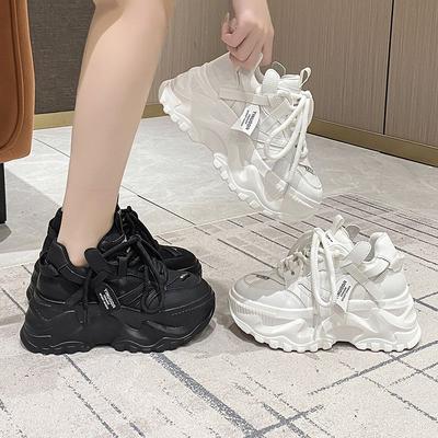 Большие размеры 42, увеличивающие рост, белые туфли для папы, женские новые туфли на толстой подошве 8 см, повседневные спортивные туфли цвета бисквита, супер