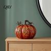 Retro Halloween Prop Light-Up Gourd Decoration, LED Twinkling Pumpkin Lantern, Resin Decorative Porch Figurine Ornament for Fall Indoor Outdoor