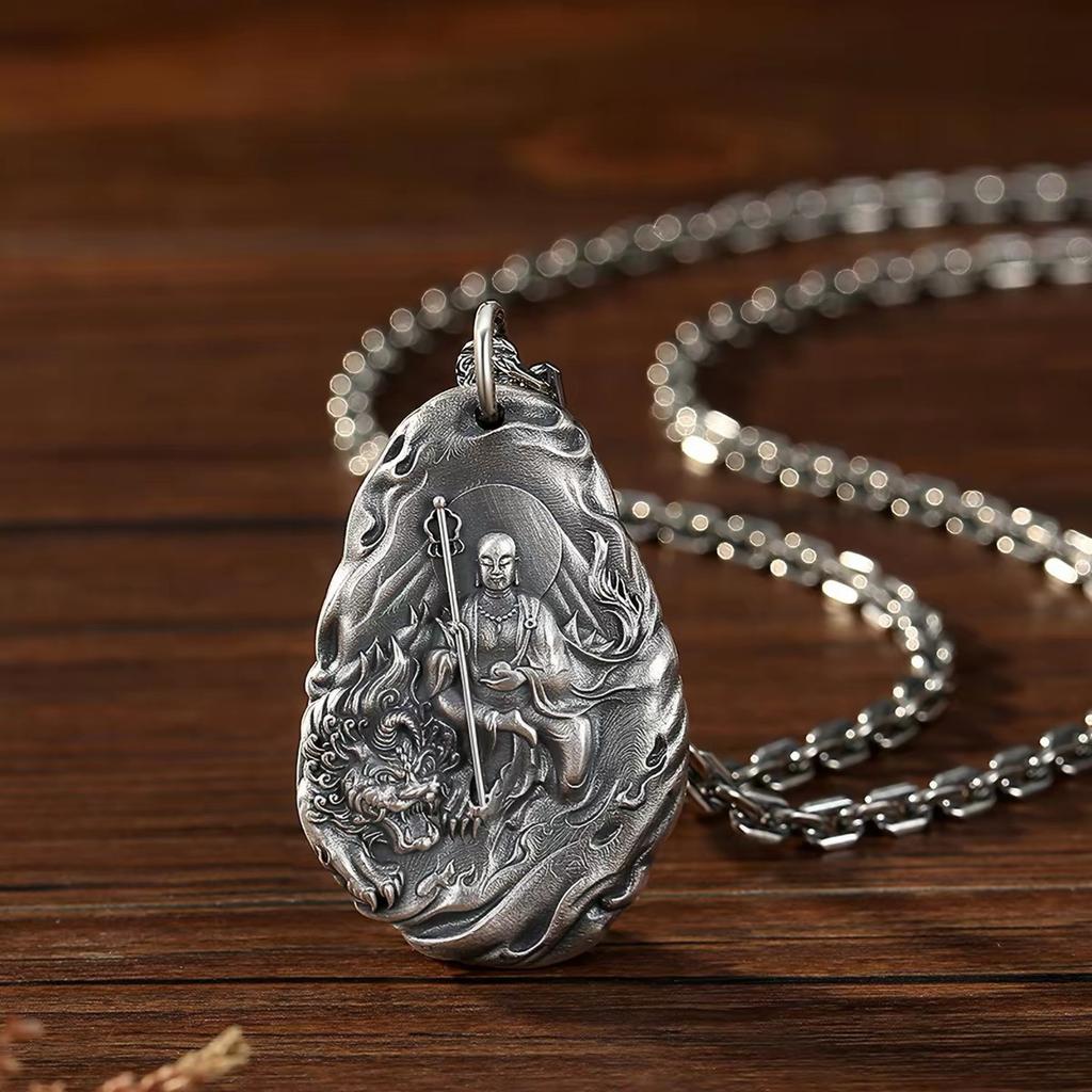 Retro Ksitigarbha Bodhisattva Necklace, Simple Ethnic Style Clavicle Chain, Fashionable Buddhist Amulet Pendant