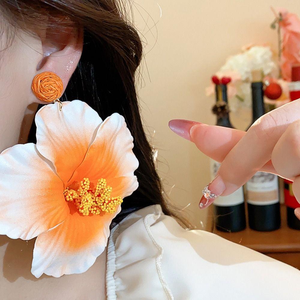 Silver Needle Simulated Flower Drop Earrings Zinc Zinc Alloy Lafite Grass Earrings Flower Earrings  Women
