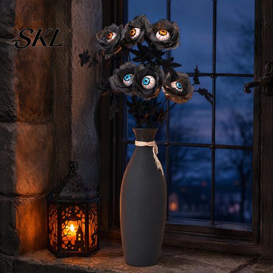Halloween Themed Decor Eyeball Flower Stem, Artificial Rose Floral Pick with Eyeball, Party Decorations Gothic Black Branches for Vase, Home