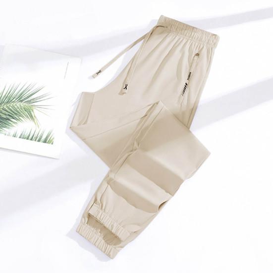 Unisex Summer Ice Silk Pants Thin Loose Straight Leg Cooling Trousers Drawstring Elastic Waist Slacks Quick-drying Solid Color Sweatpants