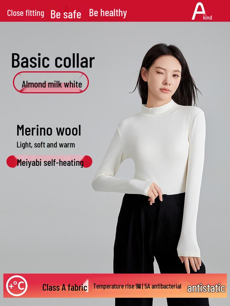 Autumn/Winter Wool Long-Sleeve Velvet Cotton Mid-Neck Women's Fashion Top