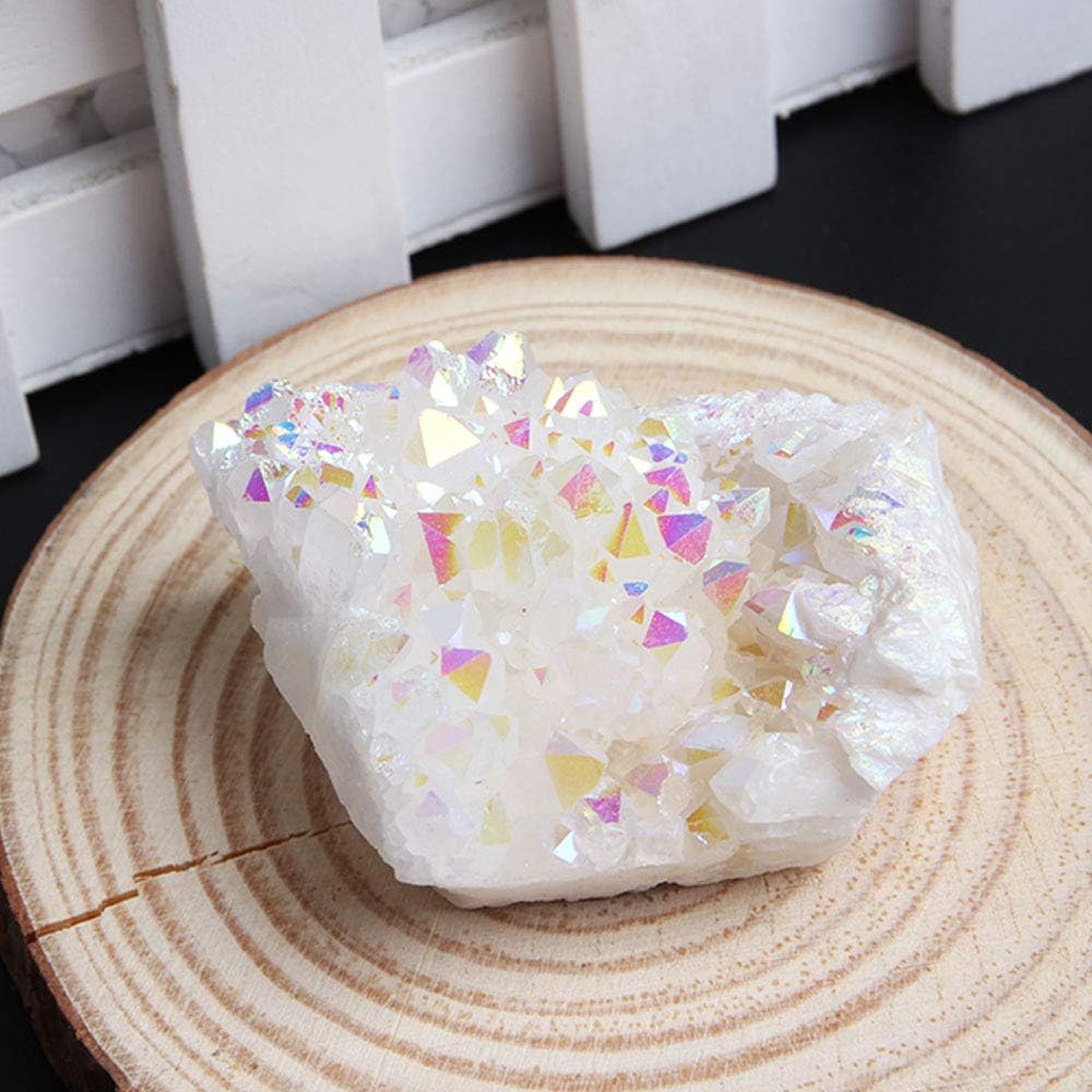Wixine 1Pcs White Angel Aura Quartz Point Electroplated Crystal Cluster Healing Stone
