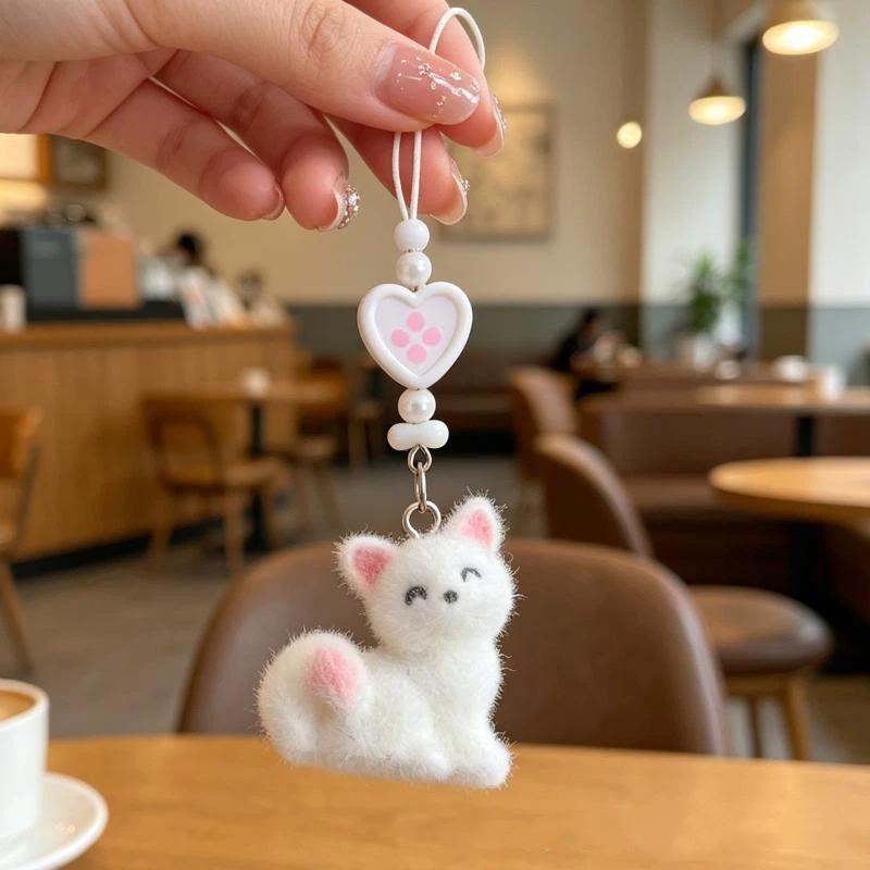 Fluffy Flocking Giraffe Fox Keychain Cute 3D Design Lightweight Phone Pendant Headphone Charm for DIY Accessory