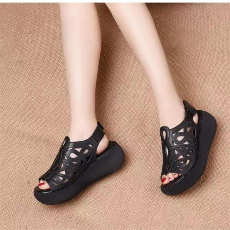 Women's Summer Retro Thick Bottom Sandals Middle Aged Slope Heel Cool Casual Shoes