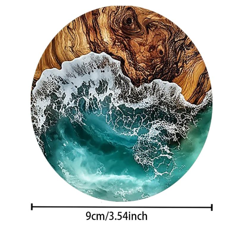 6Pcs Ocean Wave & Wood Grain Coasters Set Heat-Resistant Drink Coasters For Coffee/Tea Mugs, Beach Theme Home Decor