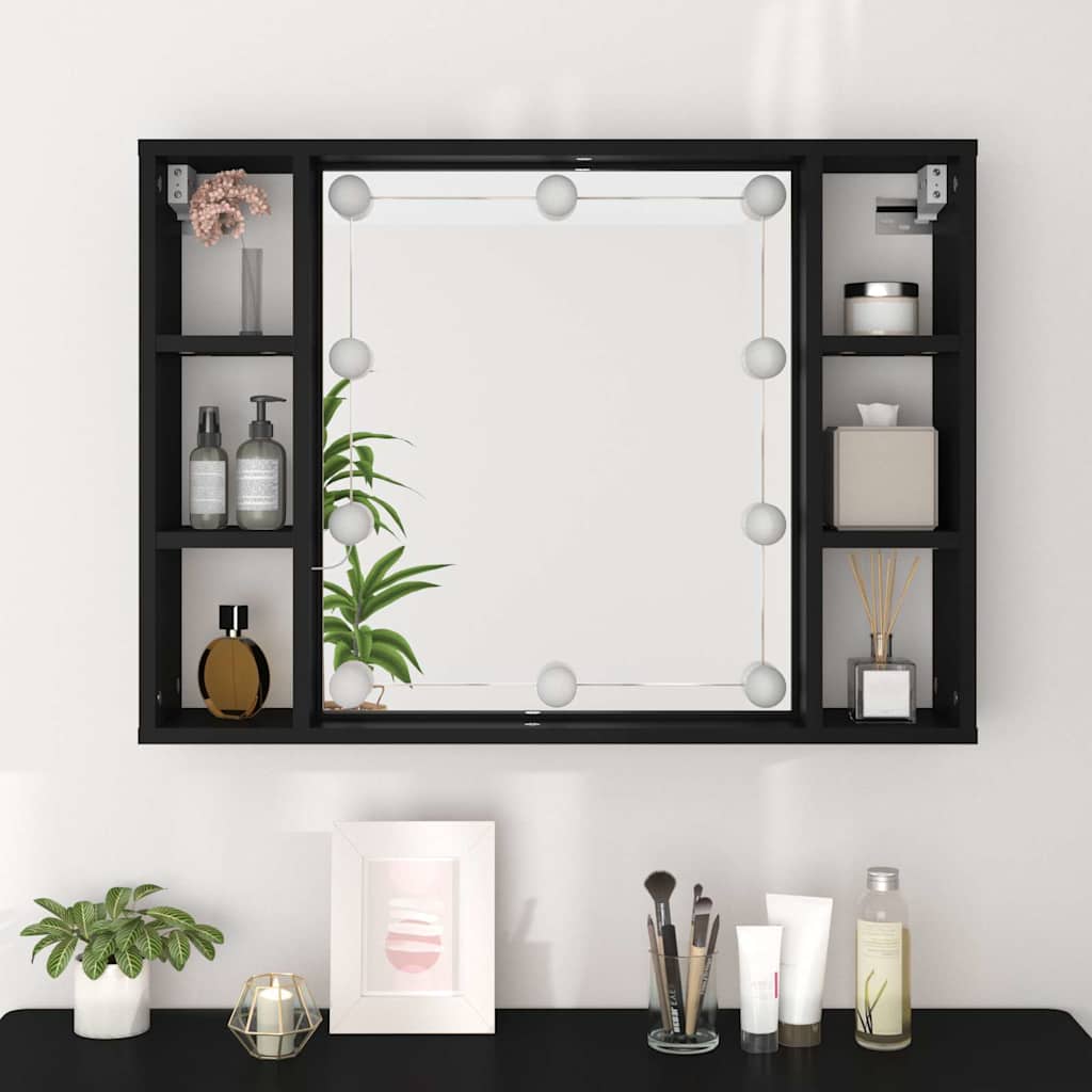 LED Mirror Cabinet in Black 76 x 15 x 55 cm