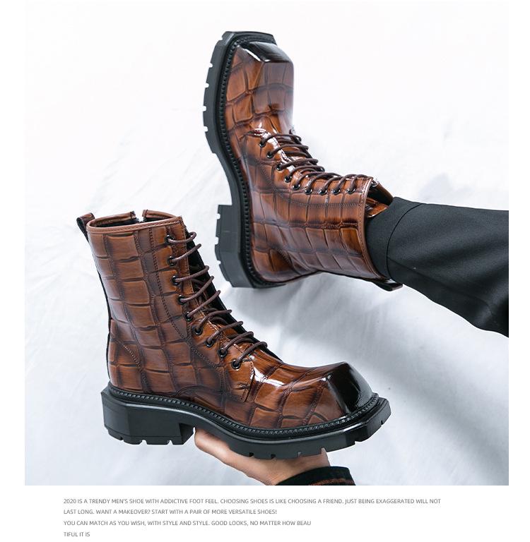 Мужские кожаные ботильоны большого размера с квадратным носком - Британский стиль, формальная и повседневная обувь с высоким верхом
