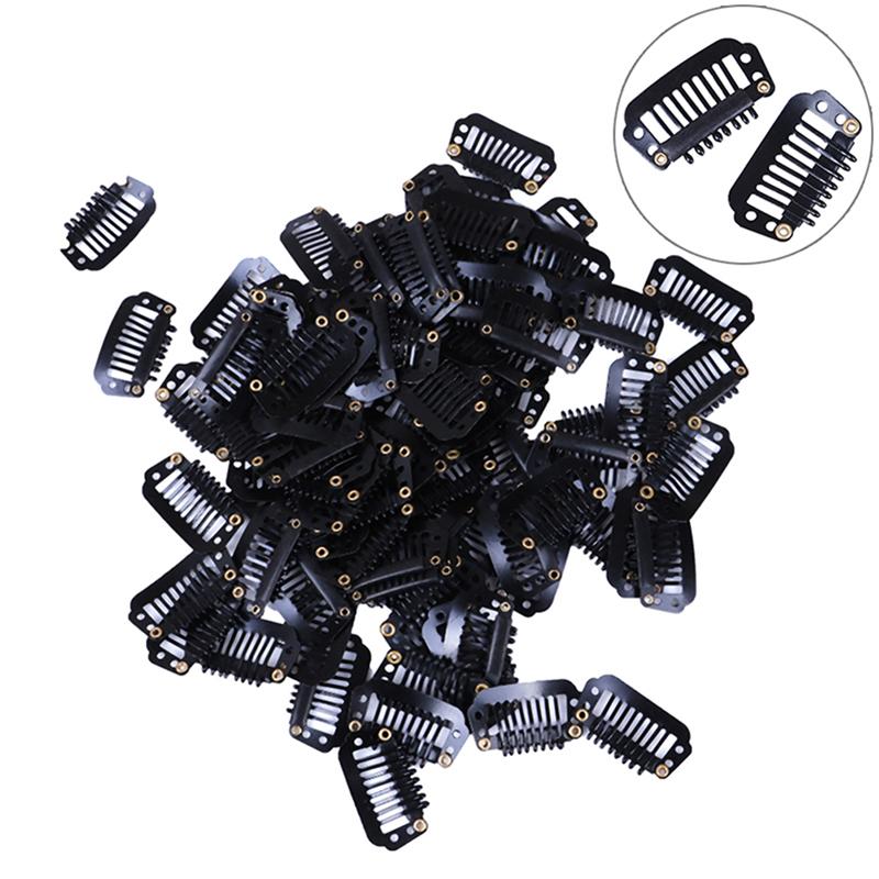 10/100 Зажимы для парика Зажимы для париков с резиновой накладкой на заднюю часть волос, черные 8 зубов