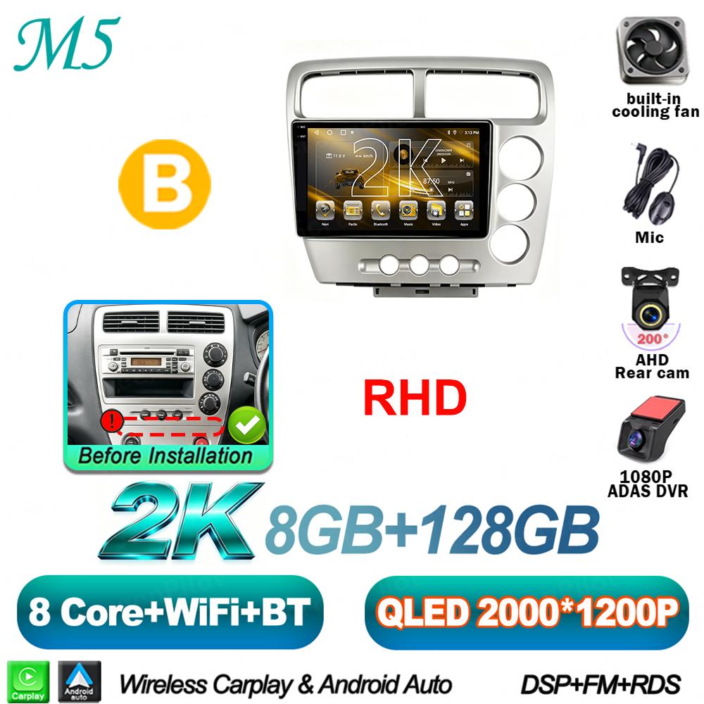 Android 16 For HONDA Civic EP3 2000-2005 Car Radio Stereo Head Unit Multimedia Video Player GPS Navigation 2K QLED 9 Inch 8 Core