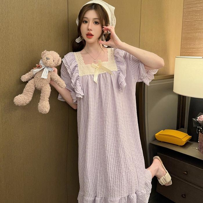Ночная сорочка с принтом вишни, пижама женская, корейский стиль, рюши, ночное платье, пижама, летняя, с коротким рукавом, домашняя одежда, новинка