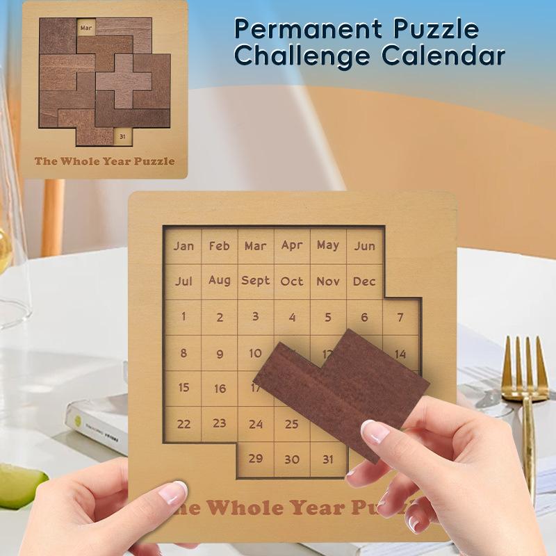1PC Permanent Puzzle Challenge Calendar Puzzle Geometric Brain Teasers Wooden Creative Fun Toys